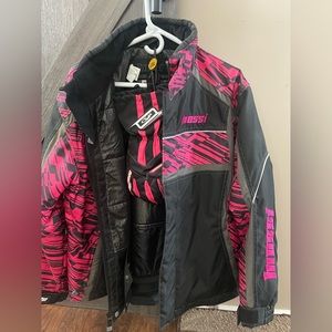 Size large Mossi racing snowmobile jacket and gloves